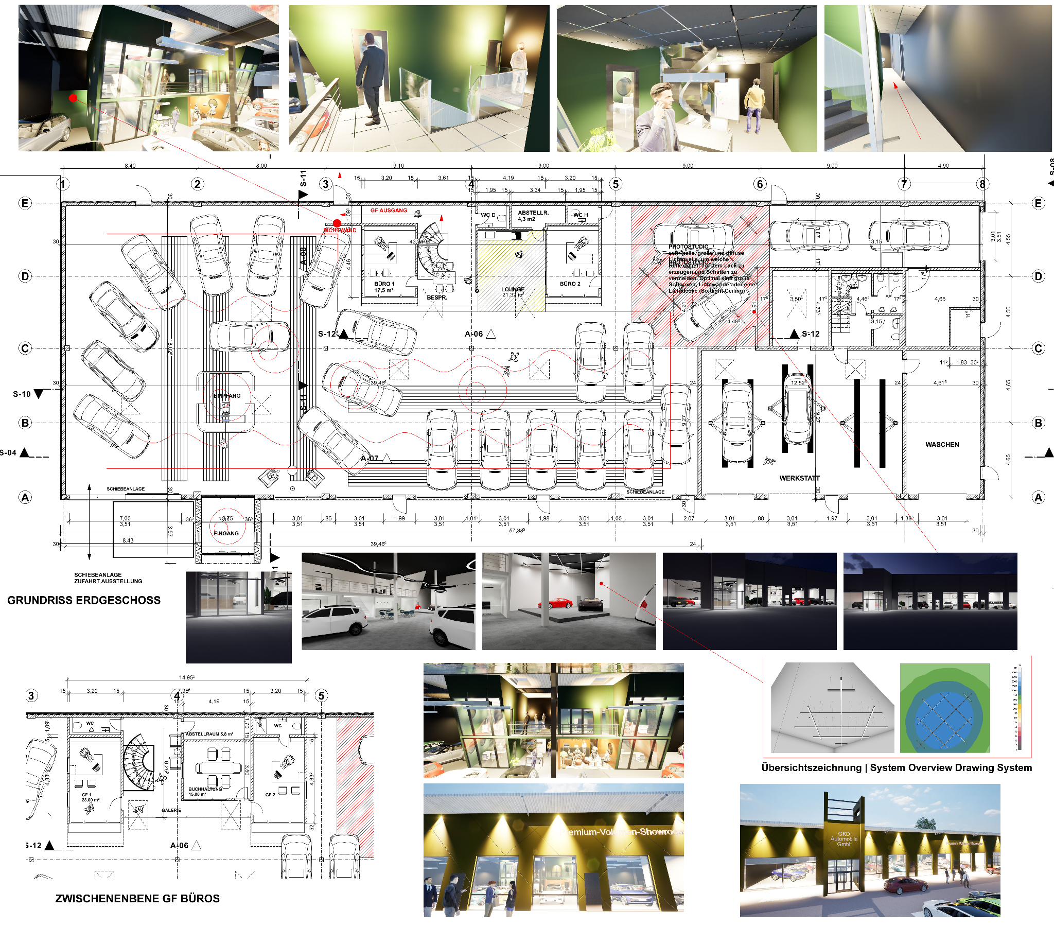 Grundriss Erdgeschoss mit Visualisierungen und Planungshinweisen