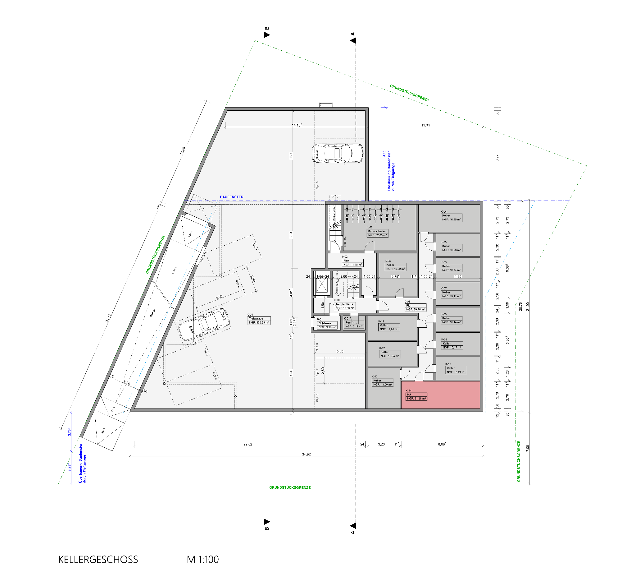 Grundriss Untergeschoss mit Tiefgarage