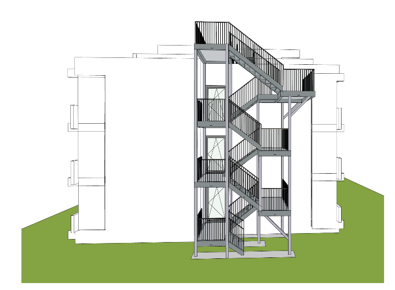 Treppenturm im Gebäudekontext – 3D-Visualisierung
